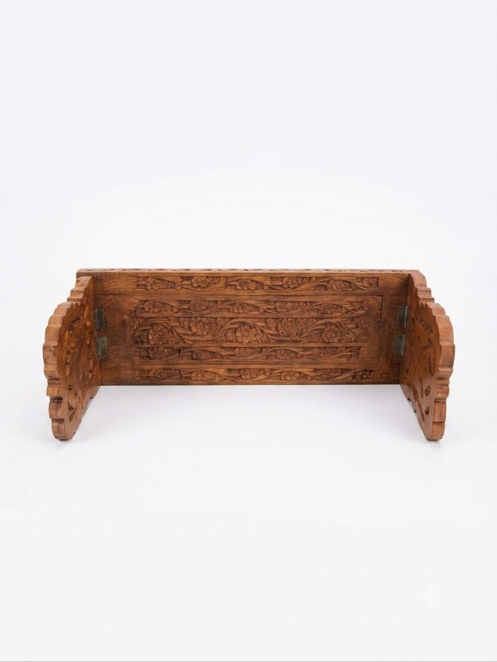 Vintage Hand Carved Wooden Expanding Bookend / Accordion Book Rack Floral Folk A